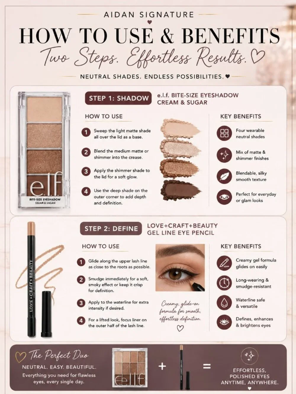 e.l.f. Cream & Sugar Eyeshadow & Love+Craft+Beauty Gel Eye Pencil Makeup Duo
